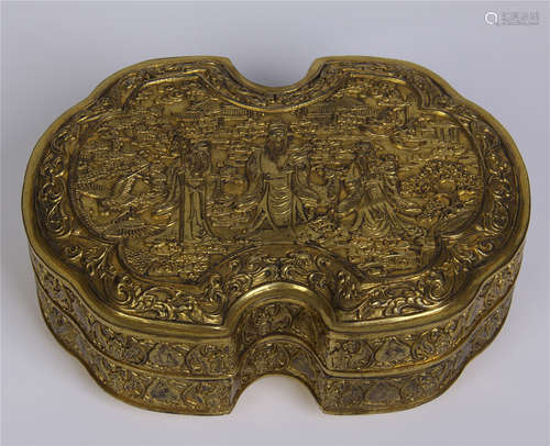 CHINESE GILT BRONZE FIGURE LIDDED BOX