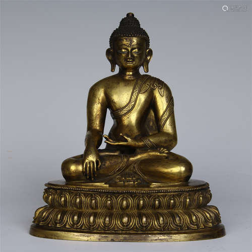 CHINESE GILT BRONZE SEATED SAKYAMUNI