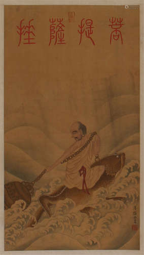 CHINESE SCROLL PAINTING OF SEATED LOHAN