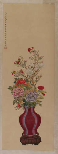 CHINESE SCROLL PAINTING OF FLOWER IN VASE