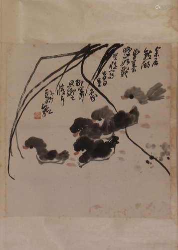 CHINESE SCROLL PAINTING OF DUCK AND ORCHID