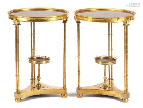 A Pair of Louis XVI Style Gilt Bronze Gueridons Height