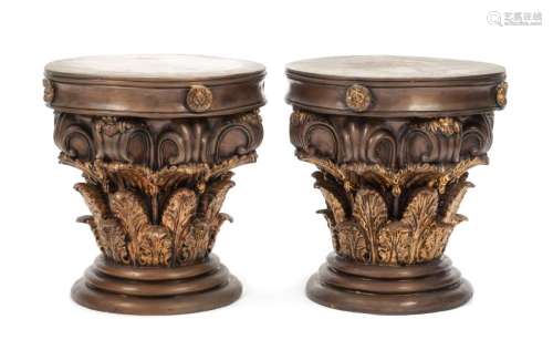 A Pair of Gilt and Patinated Bronze Stools Height 18 x