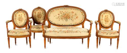 * A Louis XVI Style Salon Suite Height of settee 39 1/2