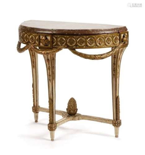 An Italian Neoclassical Painted and Gilt Console Table
