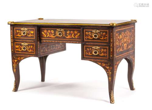 A Louis XV Style Marquetry and Gilt Bronze Mounted