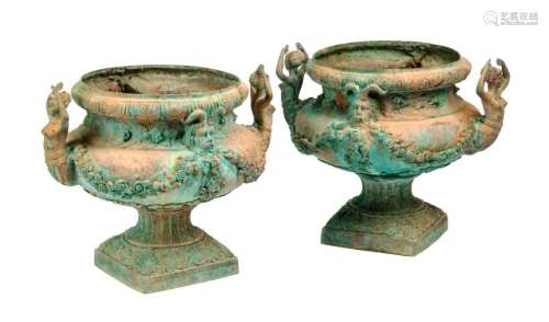 A Pair of Louis XV Style Bronze Planters Height 19 x