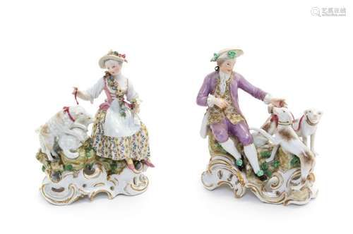 * A Pair of Meissen Porcelain Groups Height 6 1/4