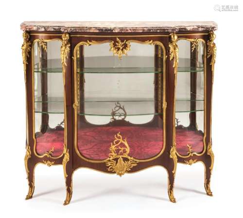 A Louis XV Style Gilt Bronze Mounted Mahogany Vitrine