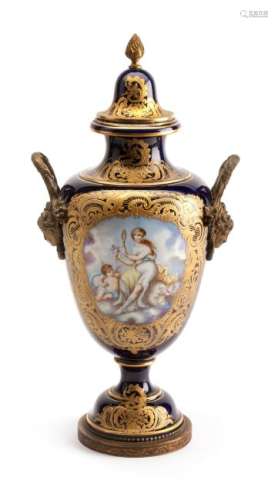 A Sevres Style Gilt Bronze Mounted Porcelain Vase
