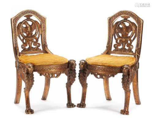 A Pair of Continental Carved Side Chairs Height 36 1/2