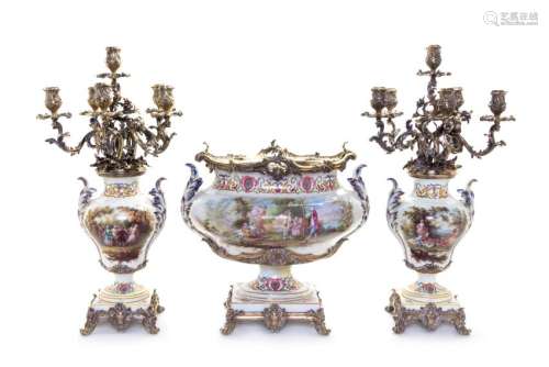 A French Silver Mounted Sevres Style Porcelain
