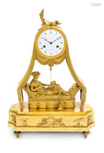 * A Directoire Gilt Bronze Mantel Clock Height 20 1/2 x
