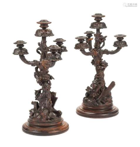 A Pair of Black Forest Four-Light Candelabra Height 21