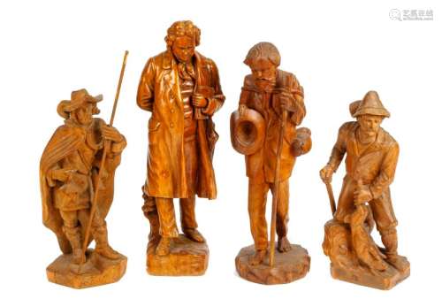 Four Continental Carved Wood Figures Height of tallest