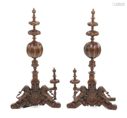 A Pair of Baroque Style Bronze Chenets Height 37