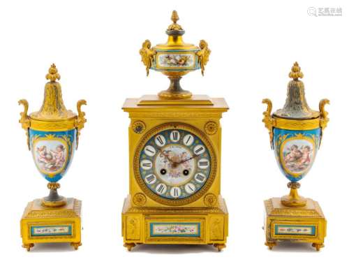 A Sevres Style Porcelain and Gilt Bronze Clock
