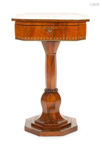 A Continental Mother-of-Pearl Inlaid Sewing Table