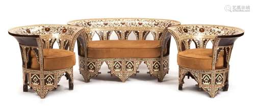 A Continental Mother-of-Pearl Inlaid Salon Suite Height