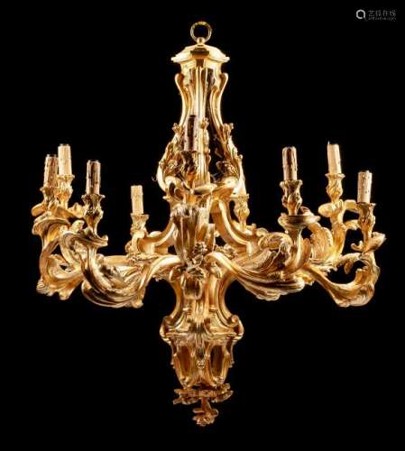 A Rococo Style Carved Giltwood Nine-Light Chandelier