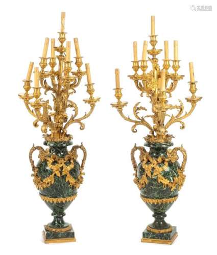 A Pair of Louis XV Style Gilt Bronze and Marble