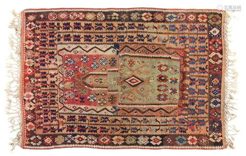 A Turkish Wool and Metallic Thread Prayer Rug 5 feet 8