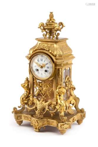 A Napoleon III Gilt Bronze Clock Height 18 1/8 x width