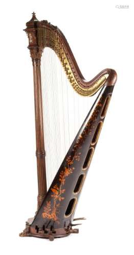 A French Japonesque Mother-of-Pearl Inlaid Harp Height