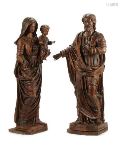 A Pair of French Carved Walnut Figures Height 67