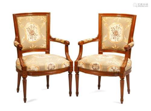 A Pair of Neoclassical Walnut Armchairs Height 34