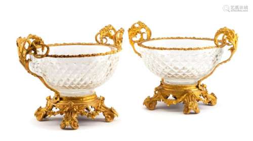 A Pair of French Gilt Bronze Mounted Cut Glass Center