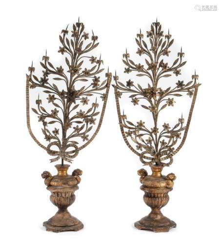 A Pair of Spanish Carved Giltwood, Tole and Iron