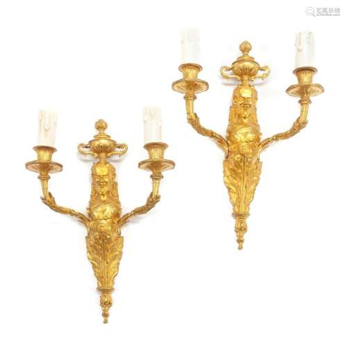 A Pair of Neoclassical Gilt Bronze Two-Light Figural