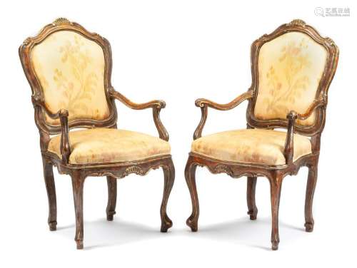 A Pair of Venetian Painted Armchairs Height 43 1/2