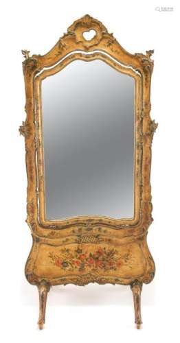 A Venetian Polychrome Painted Cheval Mirror Height 77