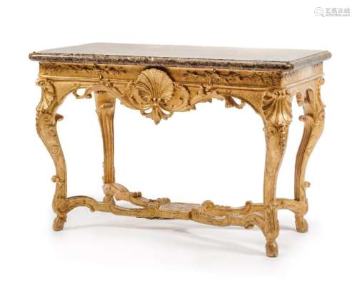A Regence Carved Giltwood Console Table Height 31 1/2 x