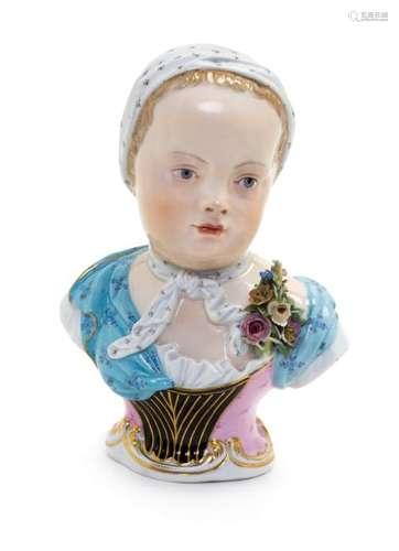 * A Meissen Porcelain Bust of a Child Height 6 inches.