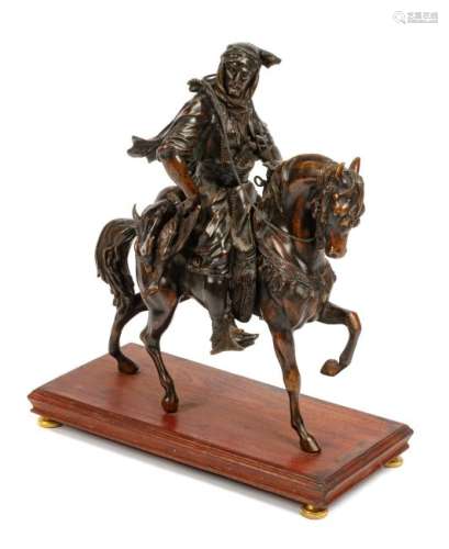 A Continental Bronze Equestrian Figural Group Height 25