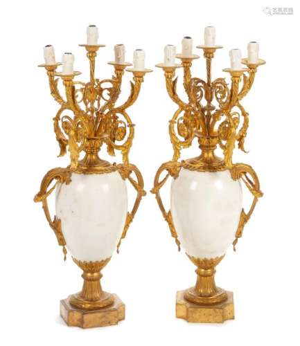 A Pair of Louis XV Style Marble and Gilt Bronze