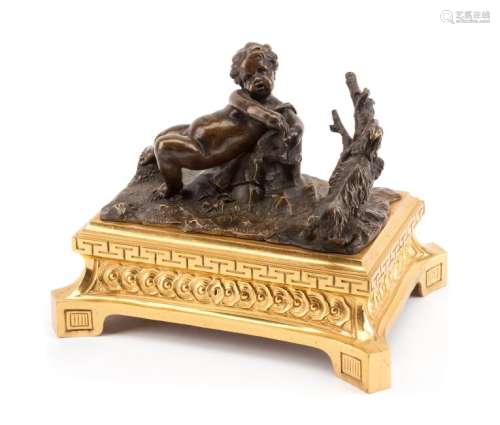 A French Gilt and Patinated Bronze Figural Group Width