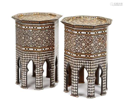 A Pair of Moorish Mother-of-Pearl Inlaid Side Tables