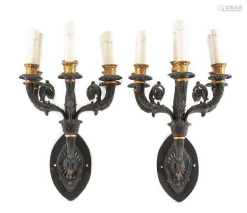 A Pair of Empire Style Gilt and Patinated Bronze