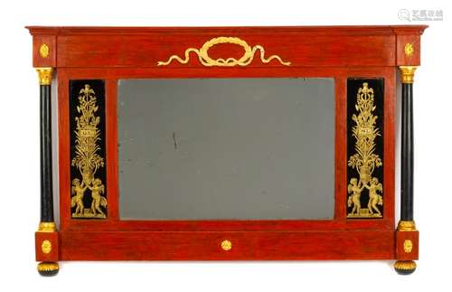 A Parcel Gilt and Ebonized Mirror Height 34 1/2 x width