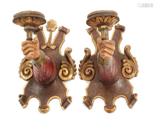 A Pair of Spanish Carved and Polychrome Decorated