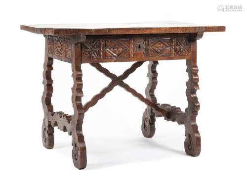 A Spanish Baroque Walnut Work Table Height 32 x width