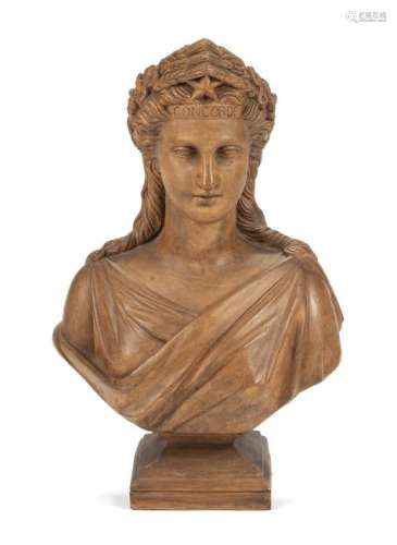 A French Terra Cotta Bust of a Woman Height 23 1/2
