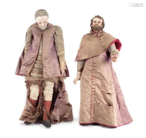 A Pair of Italian Polychromed Figures Height 32 inches.