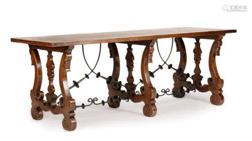 A Spanish Renaissance Style Iron Mounted Trestle Table