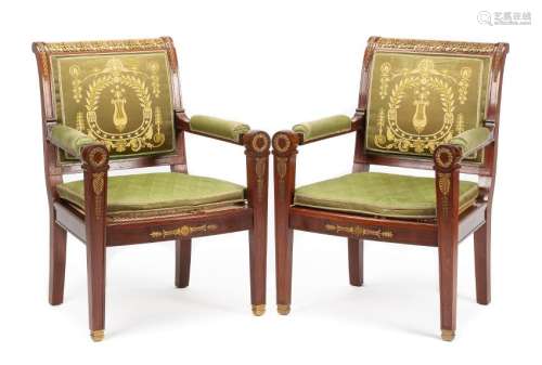 A Pair of Empire Style Gilt Bronze Mounted Mahogany