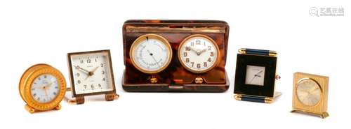 Five Small Desk Clocks Width of widest 5 1/2 inches.